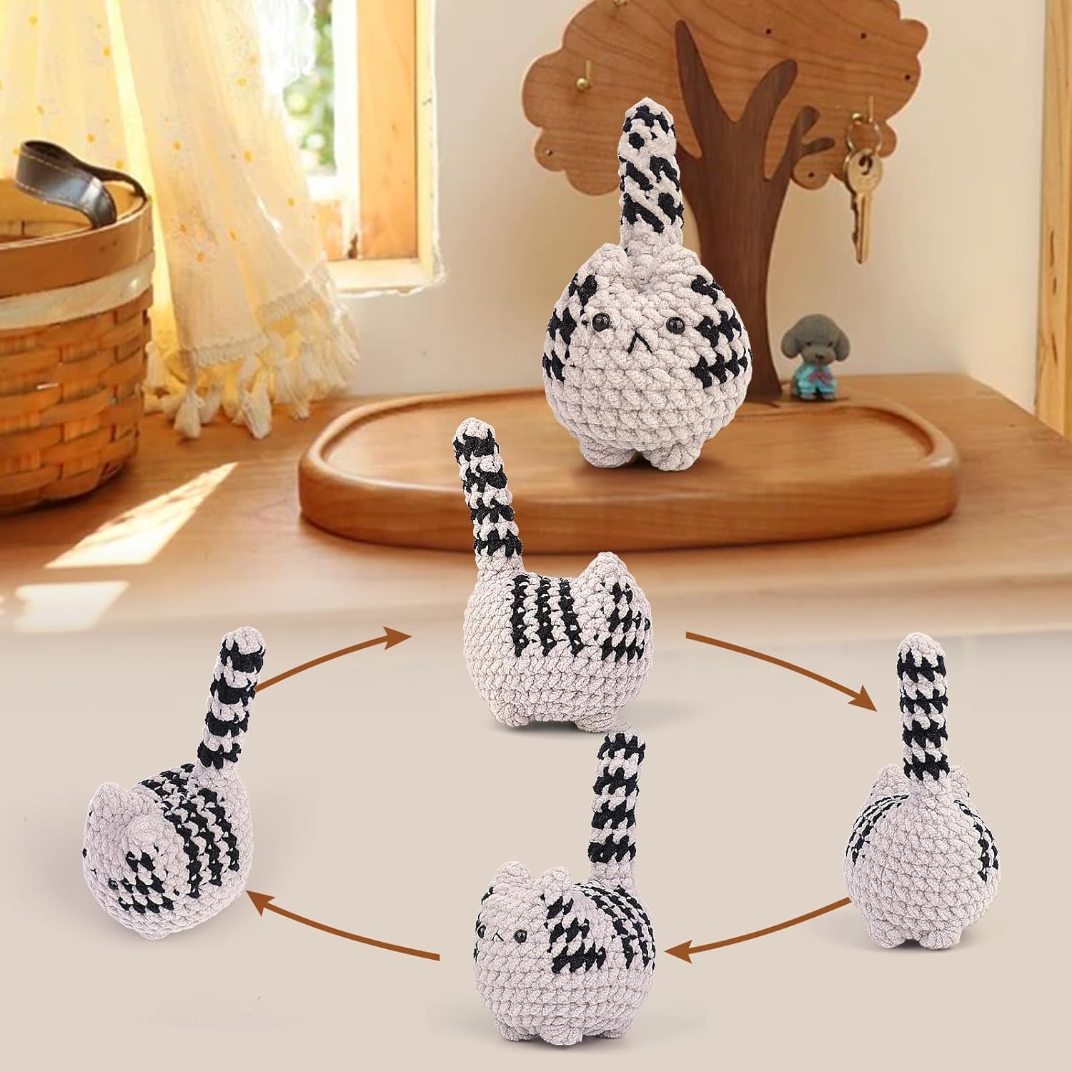 Cute Crochet Cat Keychain, Gift for Cat Lovers, Handmade Stuffed Keychain Charm for Backpack Handbag Bag Purse - Image 3