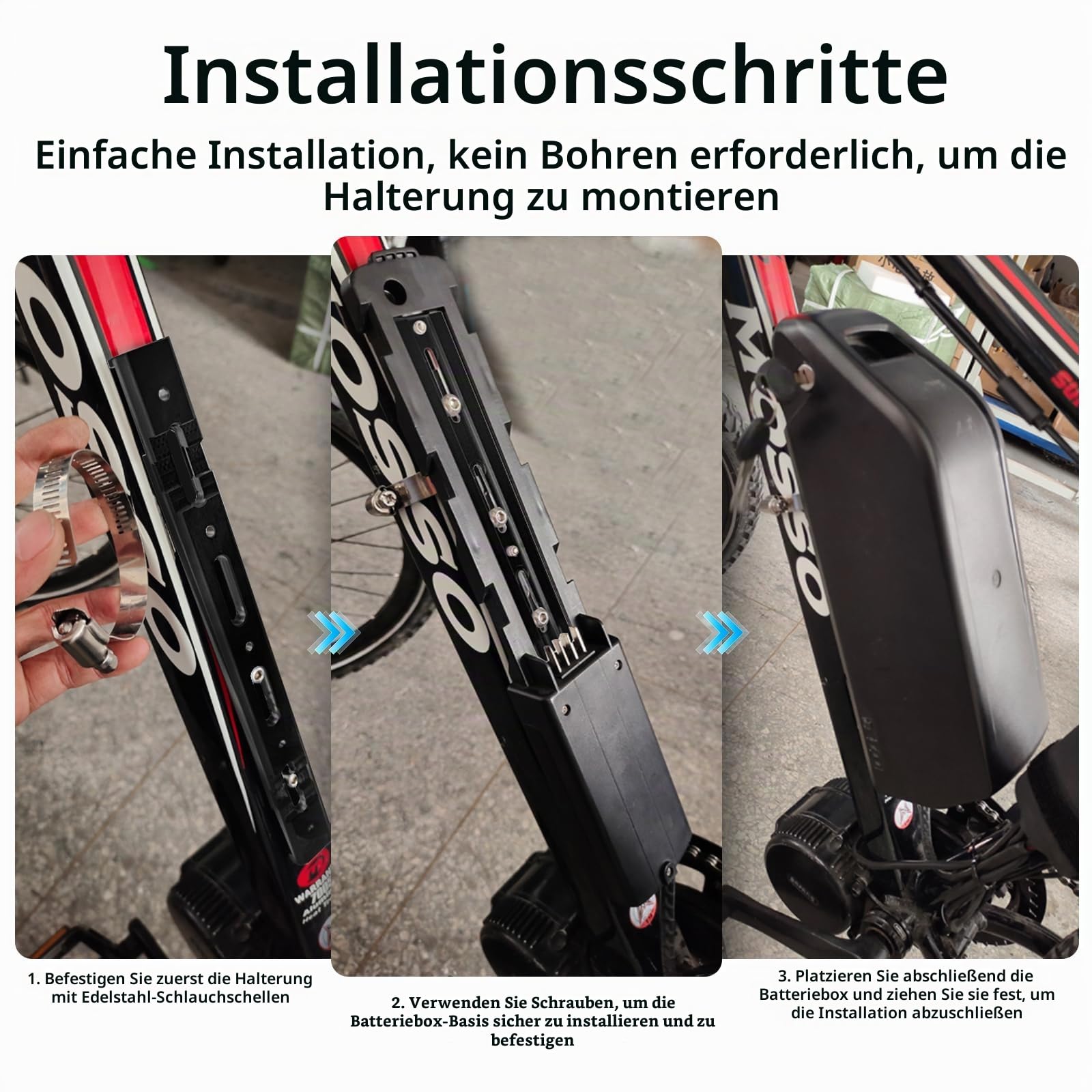 Elektrofahrrad-Batteriehalterung, Aluminiumlegierung EBike Batteriebox Halterung für Hailong Fahrradhalterung (schwarz)