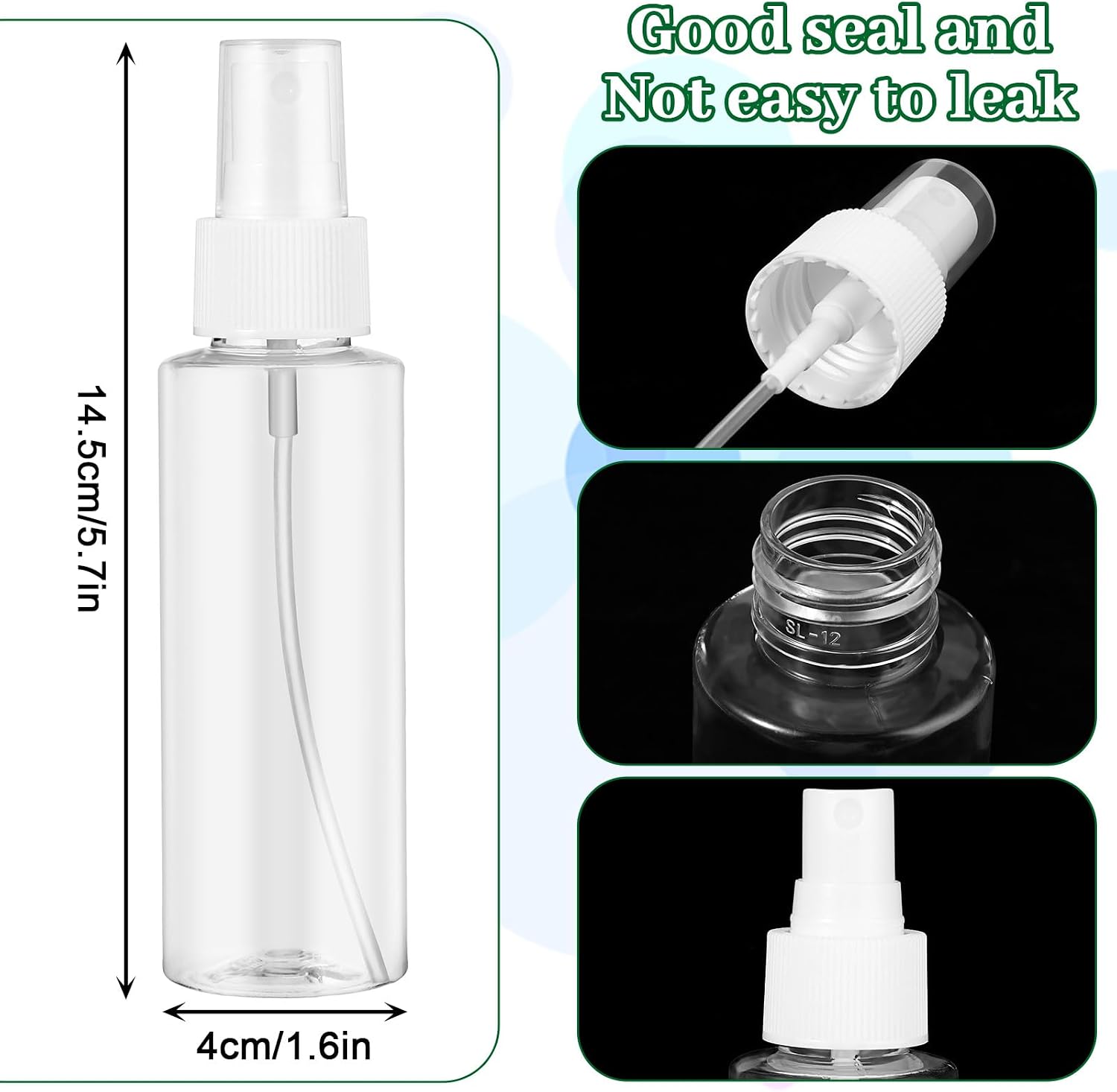 2Pack Fine Mist Spray Bottles for Face, 100ml/3.4 oz Leak Proof Travel Size Spray Bottle, Plastic Small Makeup Setting Sprayer for Perfume Skincare Toners Water Cosmetics