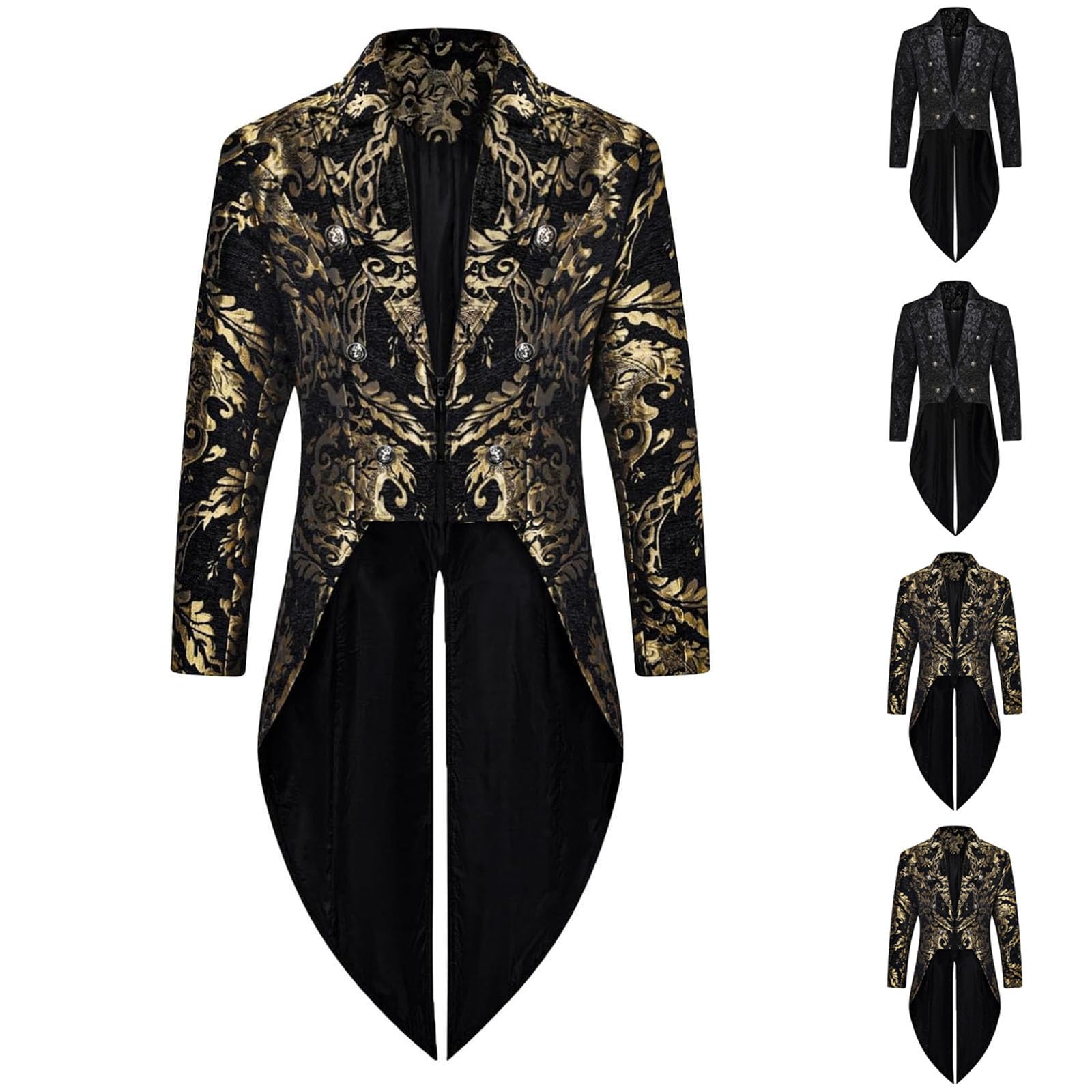 Men's Gothic Tuxedo Jacket Medieval Tailcoat Mens Steampunk Jacket Double Breasted Tailcoat Lapel Tail Coat Victorian Goth Swallowtail Overcoat Renaissance Coat Halloween Costume