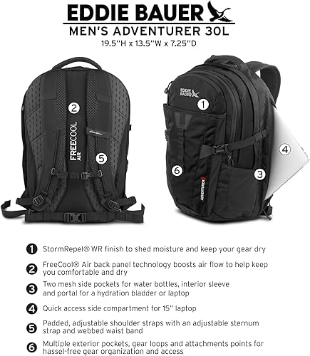 Miniatura 2 de Eddie Bauer Mochila Adventurer con compartimentos de organización y funda compatible con hidratación/portátil, Adventurer - Picante, 30L Aventurero