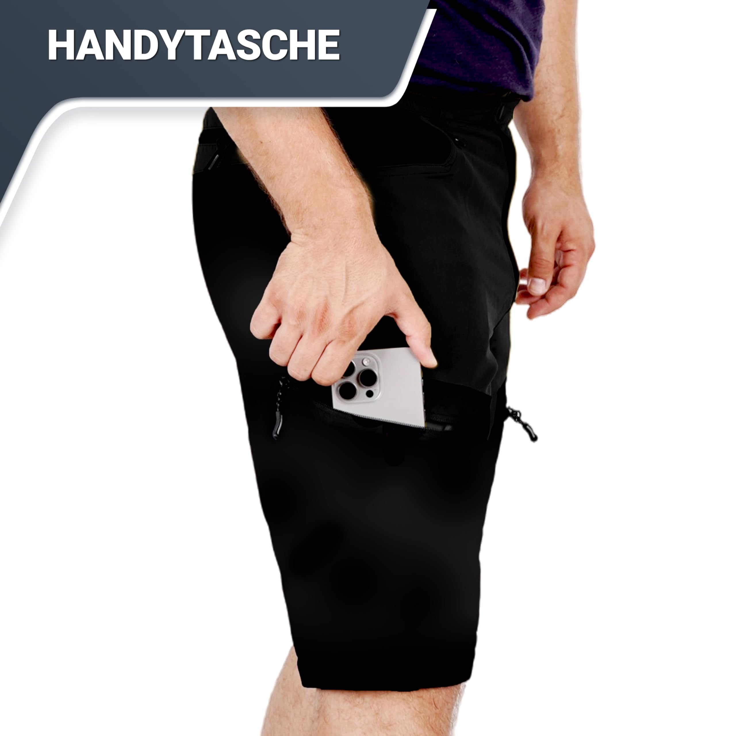 ALPENWERT Pantaloni da trekking da uomo con zip off, impermeabili, elastici con ventilazione, tasche laterali, tasca posteriore e custodia per cellulare, ideali per trekking ed escursioni [nero o