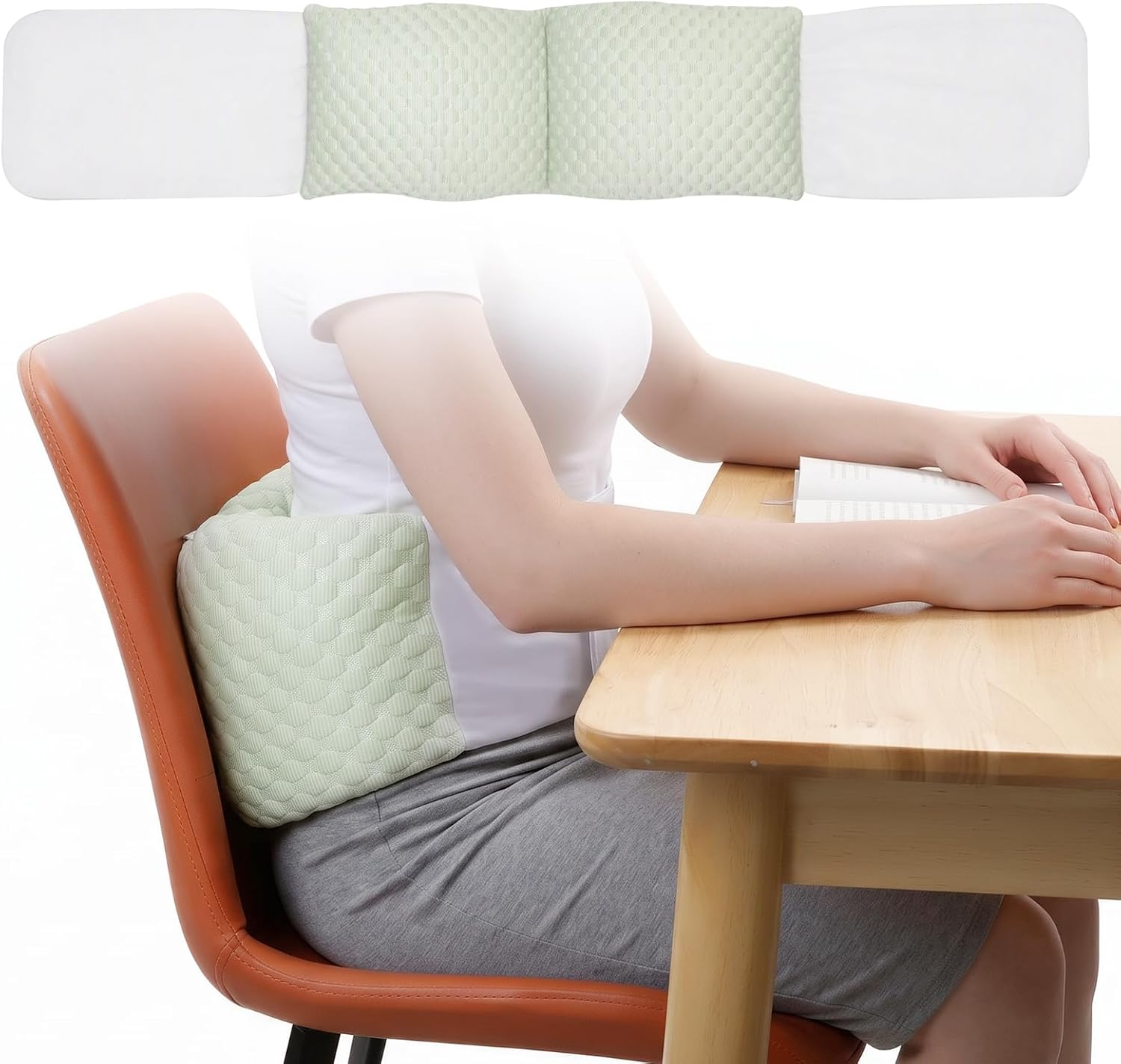 Ergonomic Lumbar Support Pillow for Waist，Breathable Cooling Waist Cushion,Quiet Magic Hook&Loop Double‑Sided Use Waist Support for Office Chair, Car, Sofa, Relieve Waist Pressure