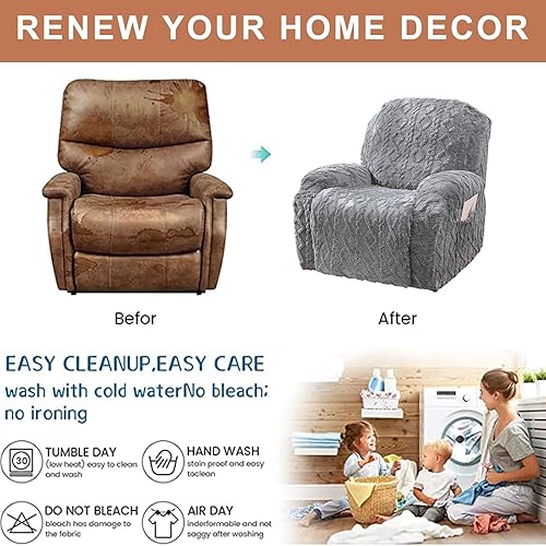 Vista 130 de Eco-Ancheng Fundas reclinables de 4 piezas, fundas para sillas reclinables, fundas elásticas para sofá reclinable, fundas ajustables antideslizantes