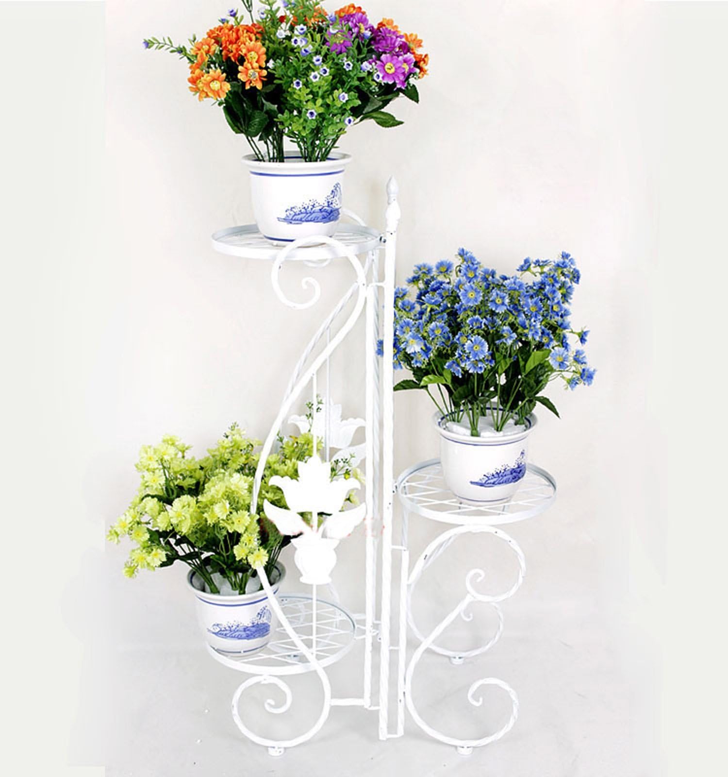 3 Tier Folding Plant Stand Indoor, Pots Holder Stands Outdoor Metal, Planter Flower Holder Display, White