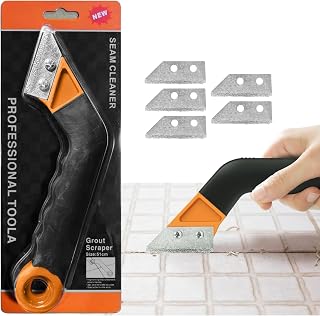 Grout Removal Tool with 5 Replacement Blades, Angled Tile Grout Saw with Red Handle for Grout Cleaning and Tile Gap Repair (Orange, Normalcy)