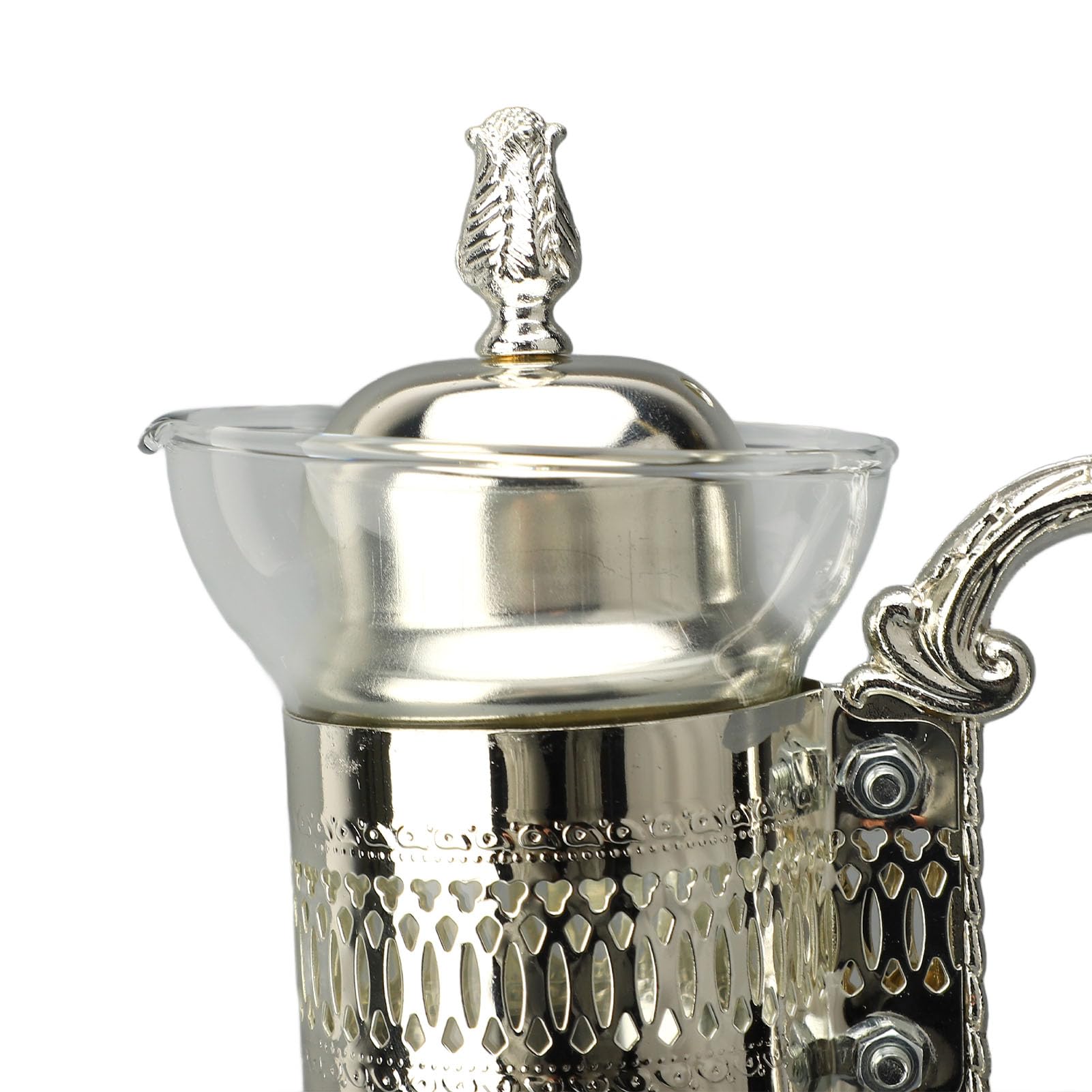 Vintage-Kaffeekannen-Set aus Glas mit Deckel und Tasse – Beheizbarer Heiß-/Kaltwasserkessel Zur Verwendung – Elegantes Golddesign (SILVER)