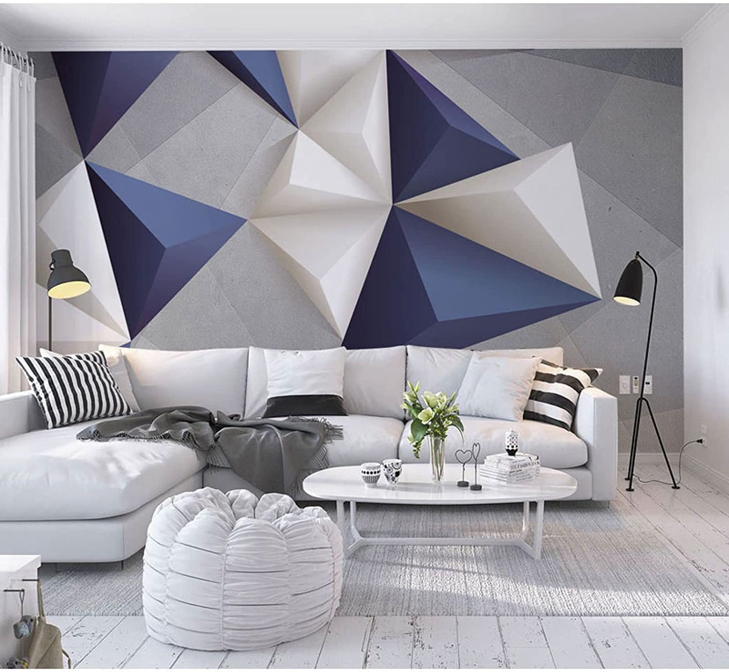Papier Peint Mural Triangles Géométriques Blanc Cassé, Papier