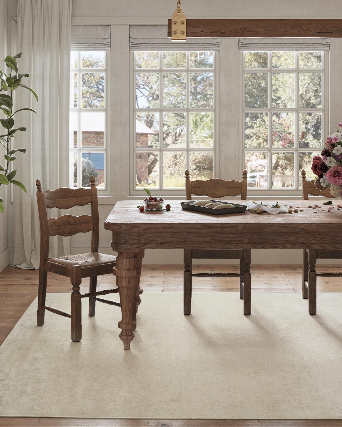 DEXI Area Rug 4x6 for Living Room, Washable Non Slip Neutral Modern Abstract Rugs, Soft Thin Large Indoor Floor Carpet for Dining Laundry Bedroom Home Office Decor, Linen Beige