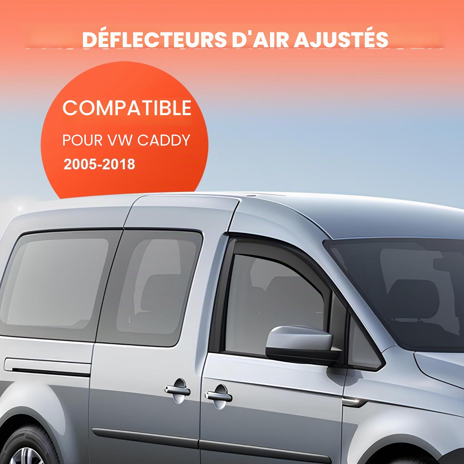 GEARMONSTER Lot de 2 déflecteurs d'air pour Caddy 2005-2018 Fenêtre de Voiture Protection Pluie Déflecteurs de pluie Déflecteurs intégrés Déflecteurs de vent intégrés, Noir