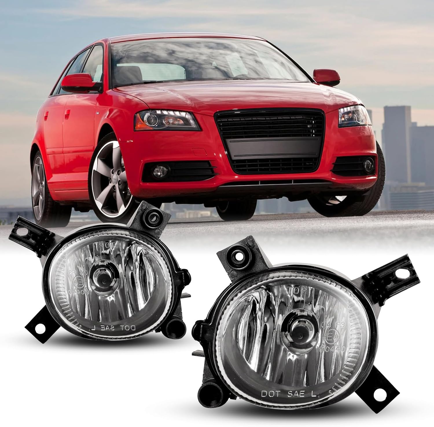 Fog Lights Compatible with Audi 2005-2008 A4/S4 2008-2013 A3 OEM Fog Lamps Replacement with H11 12V55W Bulbs-1 Pair (Clear Glass Lens)