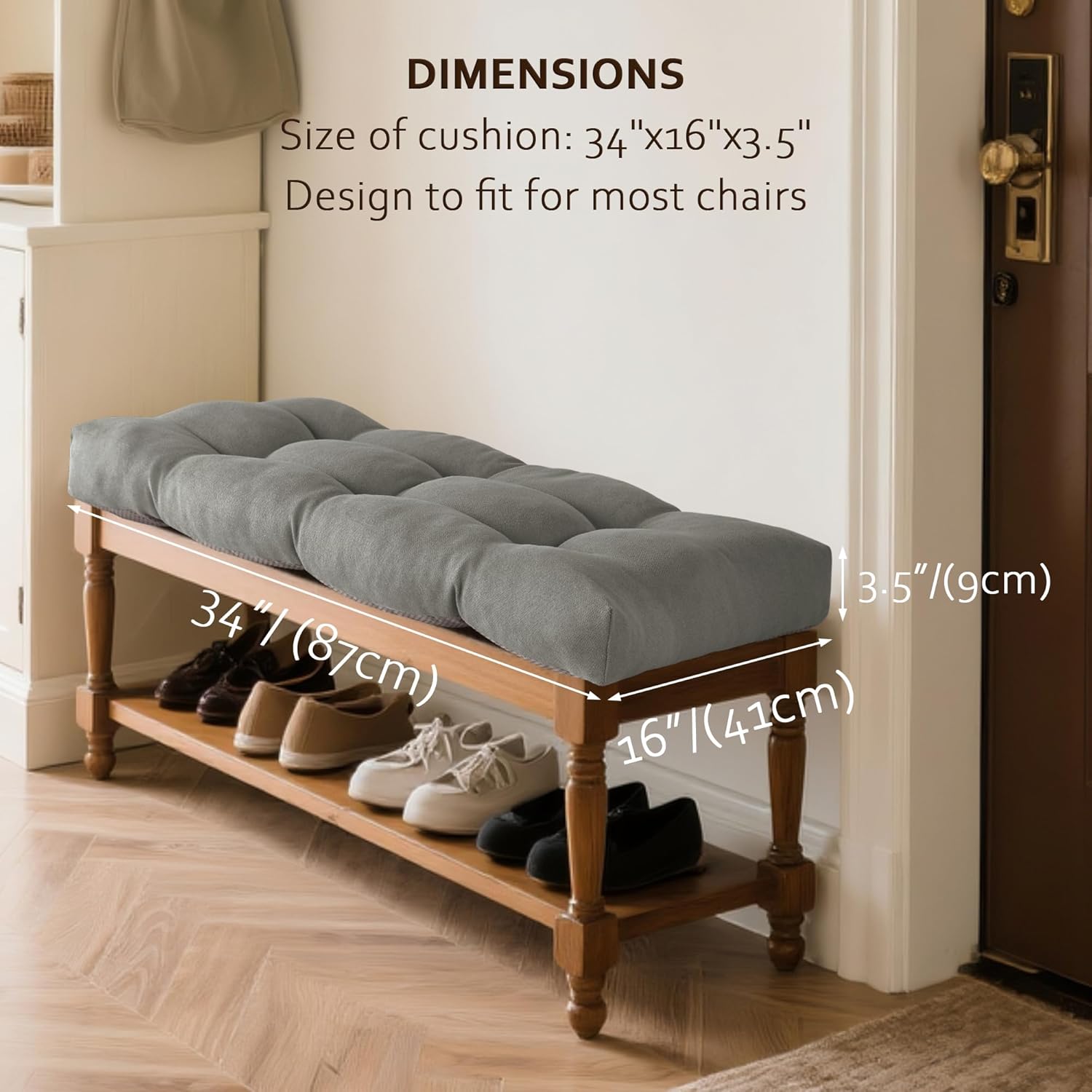 ELFJOY Tufted Bench Cushion Thicken Patio Furniture Cushions Classic Solid Color Porch Swing Cushion Soft Bench Pillow with Non Slip Backing (34x16x3.5 inch Grey)