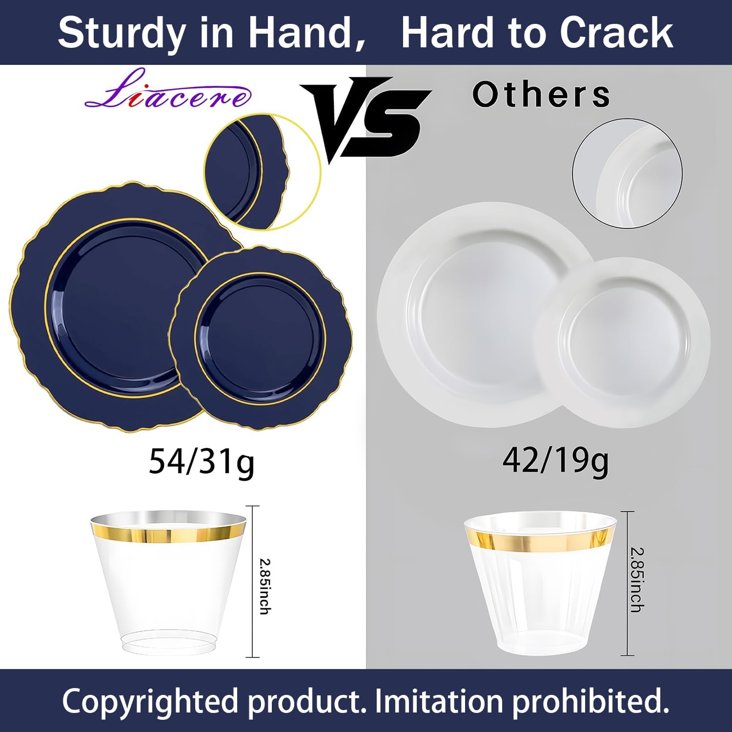 Liacere 350PCS Navy Blue Plastic Plates-Disposable Blue Gold Plates 50guest Plastic Dinnerware include 100Plates,50Pack Pre Rolled Napkins with Silverware 50Cups for Martin Luther King Jr - Image 6