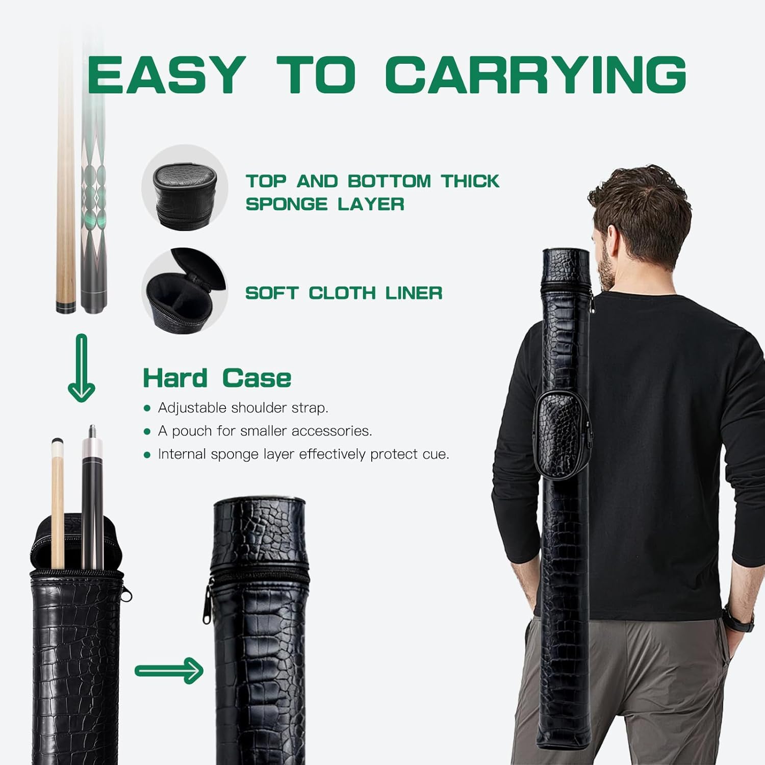 Carbon Fiber/Canadian Maple Pool Cue Stick 58" 20oz, Professional Billiard Stick with 3/8×8/5/16x18 Pin Joint & 13mm Tip, Pool Sticks for Adults Bar or House Use for Billiard Players