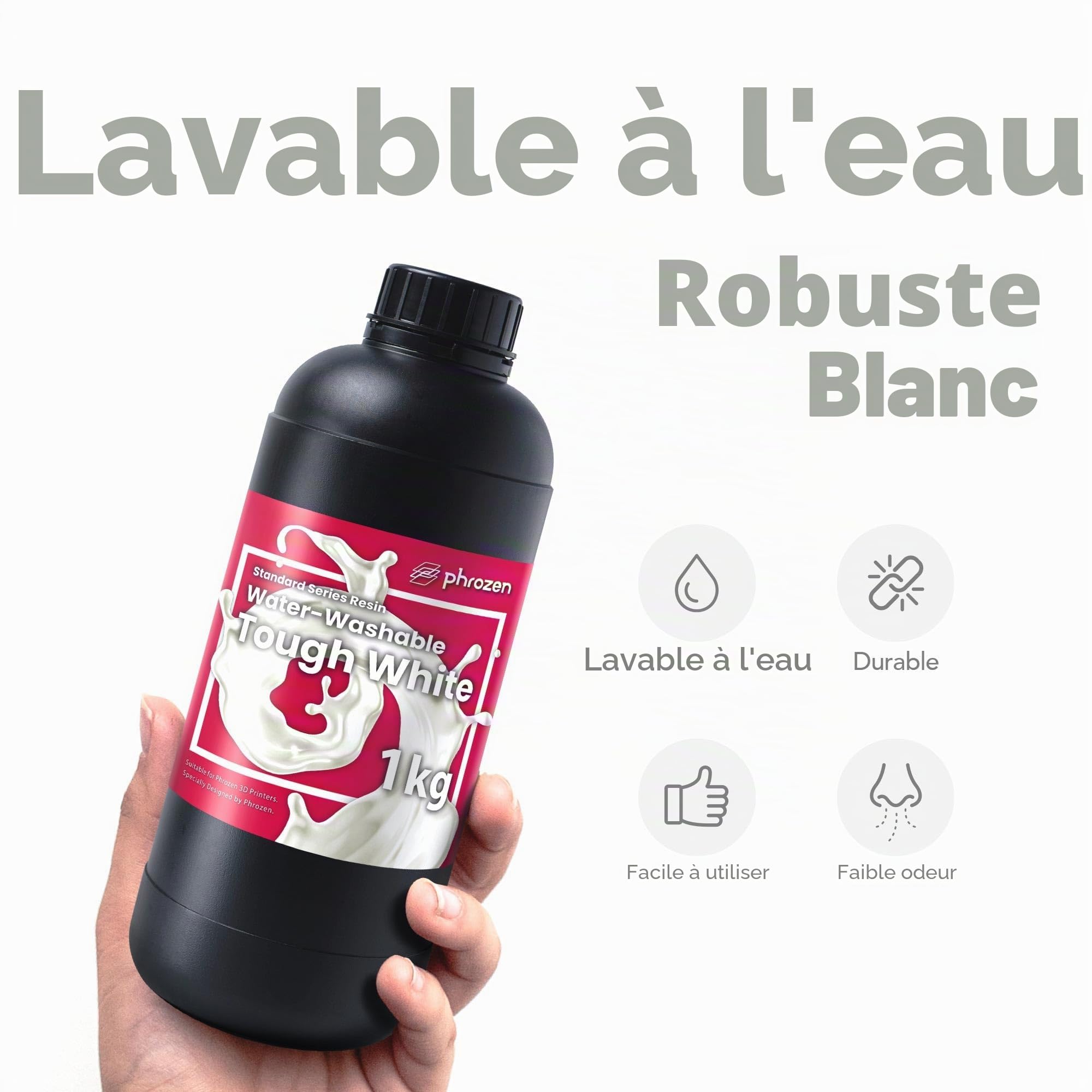 Phrozen Tough Resine Lavable à l'Eau | 405 nm UV Photopolymère Resin pour impression 3D LCD/DLP/SLA | Faible Odeur, Résistance Durable - Blanc (1kg)
