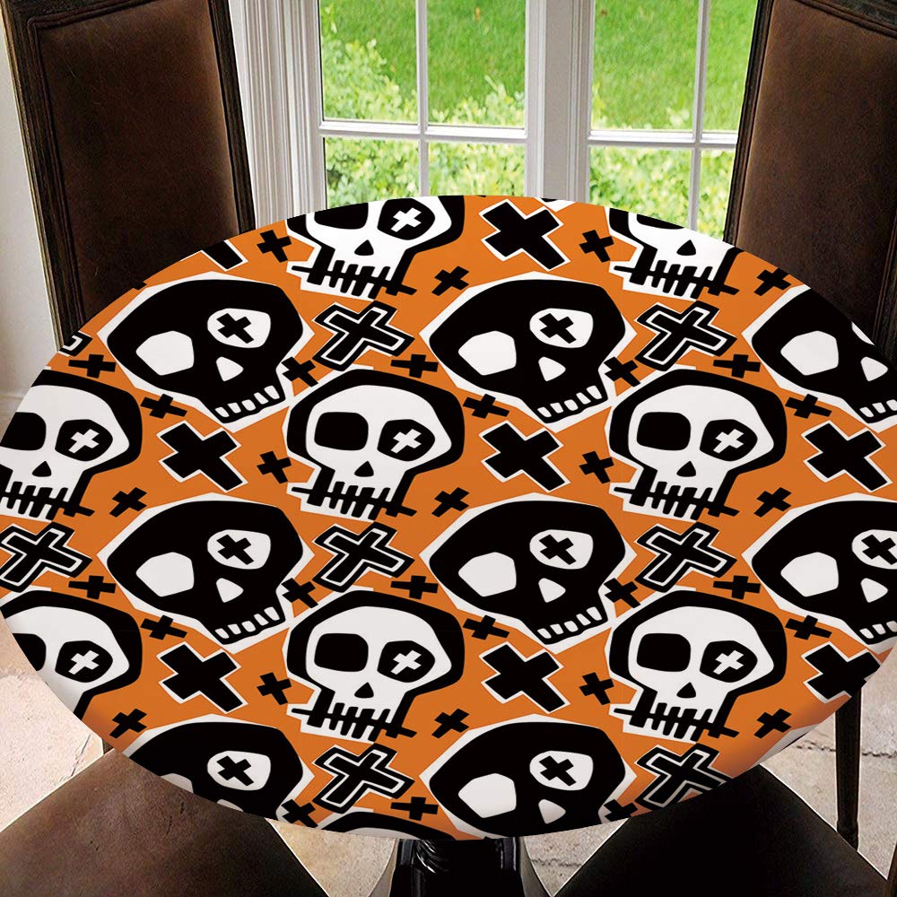 Elastic Edged Polyester Table Cover - Skull Hipster Boy and Girl Seamless Doodle Style Painting - Decorative for Holiday, Dinner Parties, Special Occasions Fit for 59"-63" Table