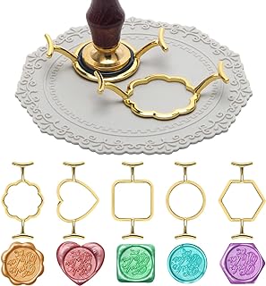5+29 Pcs Metal Wax Seal Mold, Luxiv Gold Wax Seal Stamp Mold Round Flower Square Hexagonal Heart Shap Metal Molds for Wax Sealing with Silicone Mat, 28 Pcs Wax Stickers for Envelope, Card, Wrapping