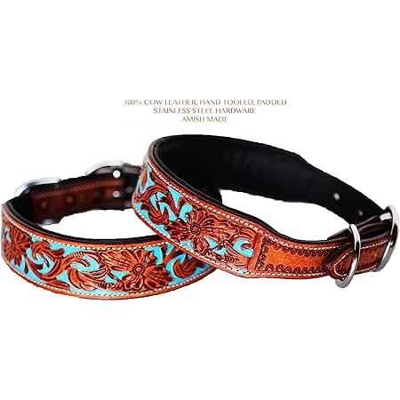 western tooled leather dog collars