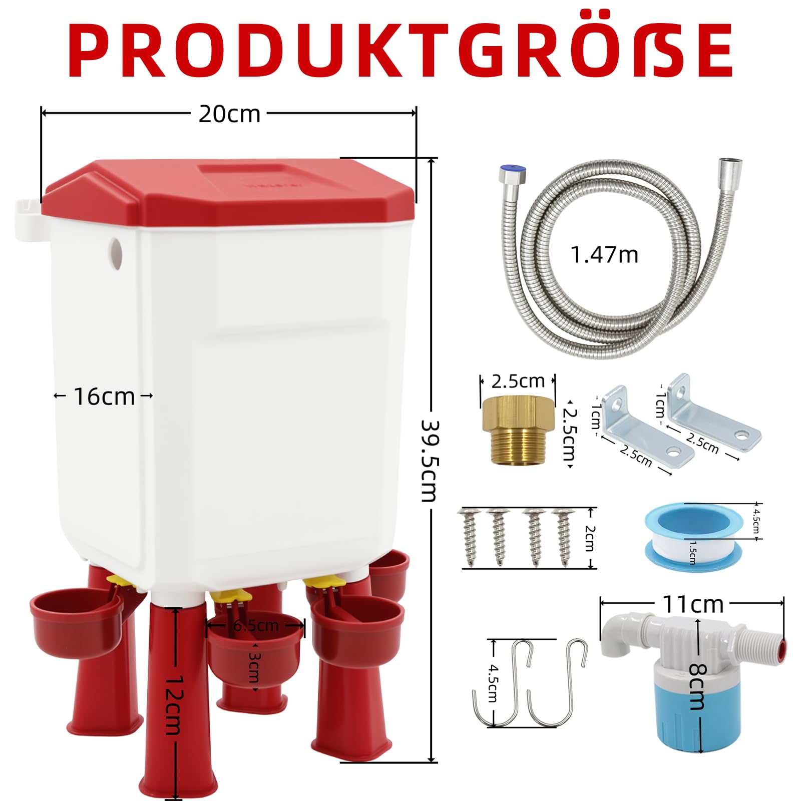 7-Liter-Automatiktränke, freistehende Hühnertränke Geflügeltränke für Enten und Gänse, hängende Schwerkraftfütterung, Hühnerzuchtzubehör, inklusive Zubehör
