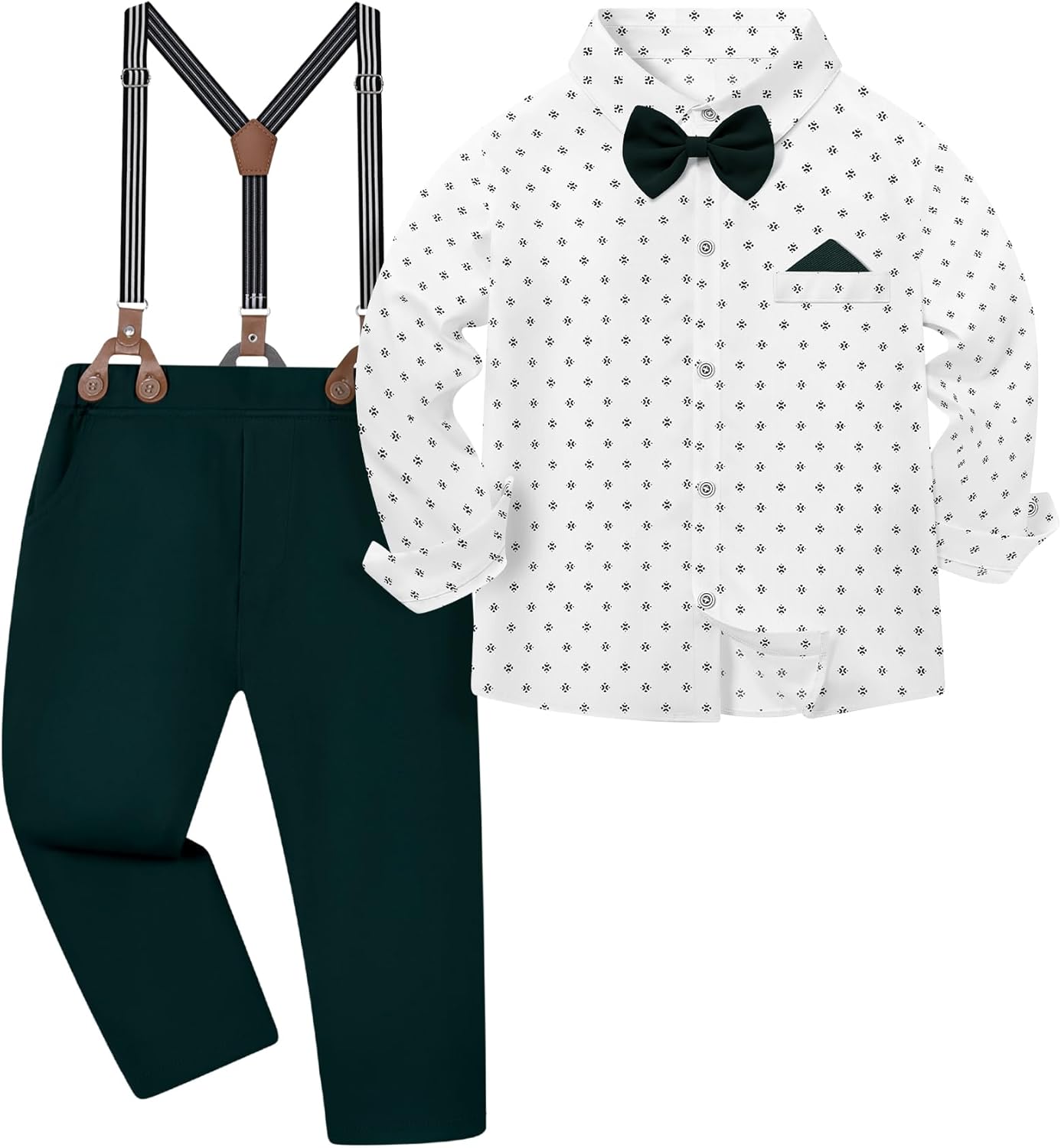nilikastta Toddler Boy Outfit Boy Suit Boy Dress Shirt with Bowtie/Suspender Pants Gentleman Wedding Outfits 1-10 Years