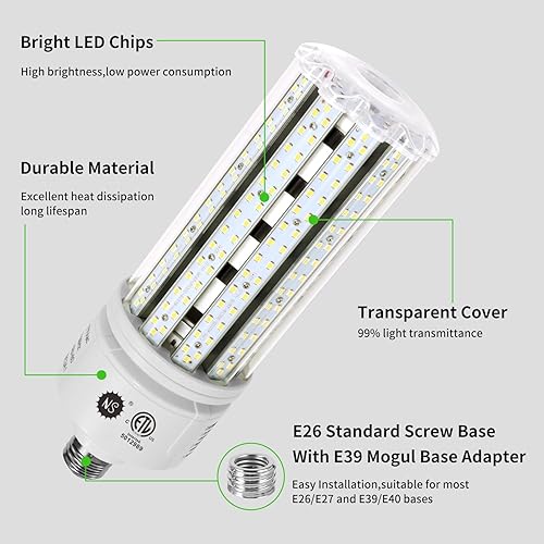 Miniatura 3 de NS Bombillas LED de maíz de 100 W, 5000 K, AC110-277 V, 16000 lm, base E26E39, halogenuros metálicos de repuesto LED HID CFL para iluminación