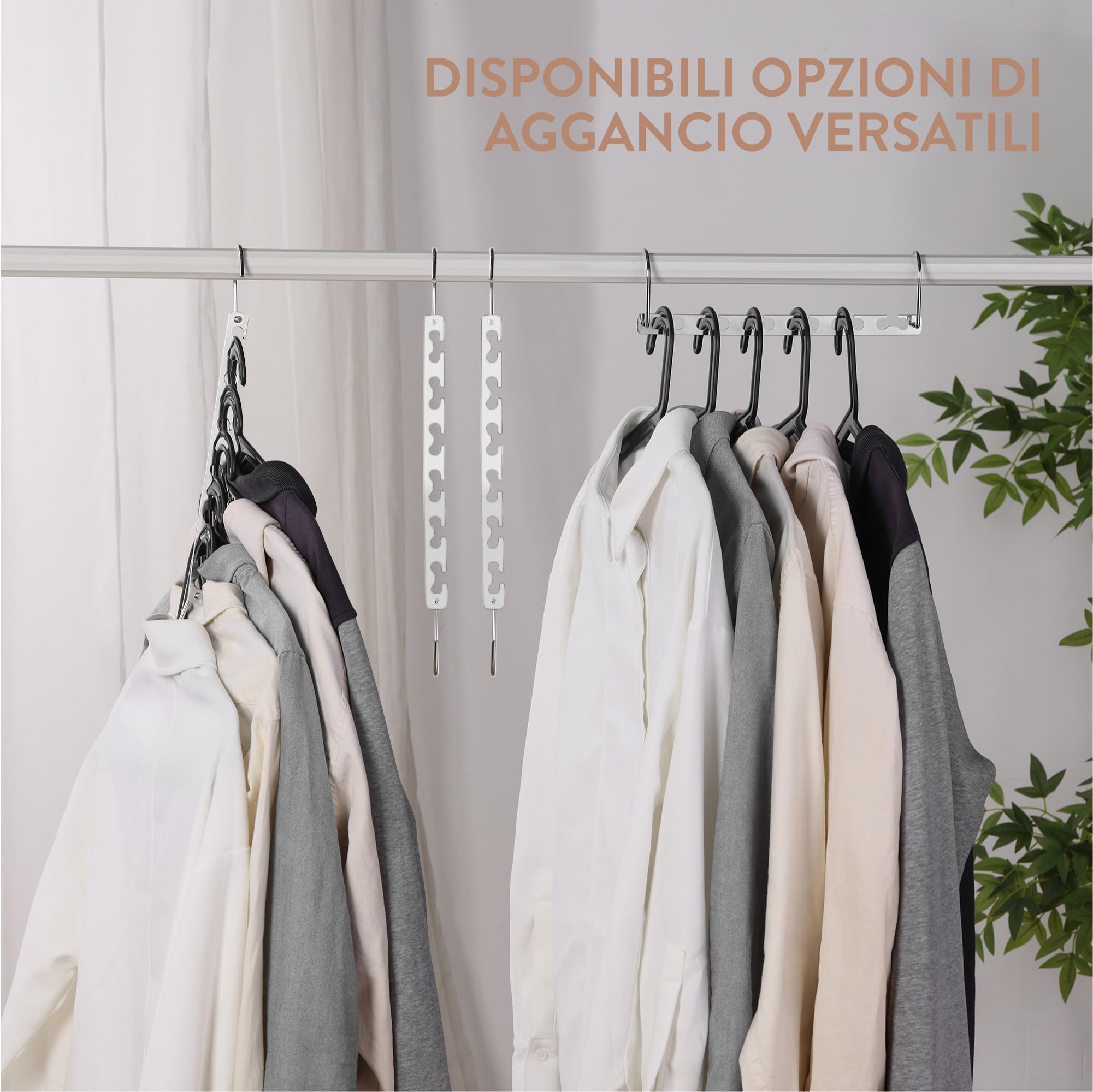 Ganci da Porta Appendiabiti, Set da 2 Appendini Pieghevoli per 6 Grucce Appendi Abiti, Ferro e Legno, Bianco, Relaxdays | Leroy Merlin