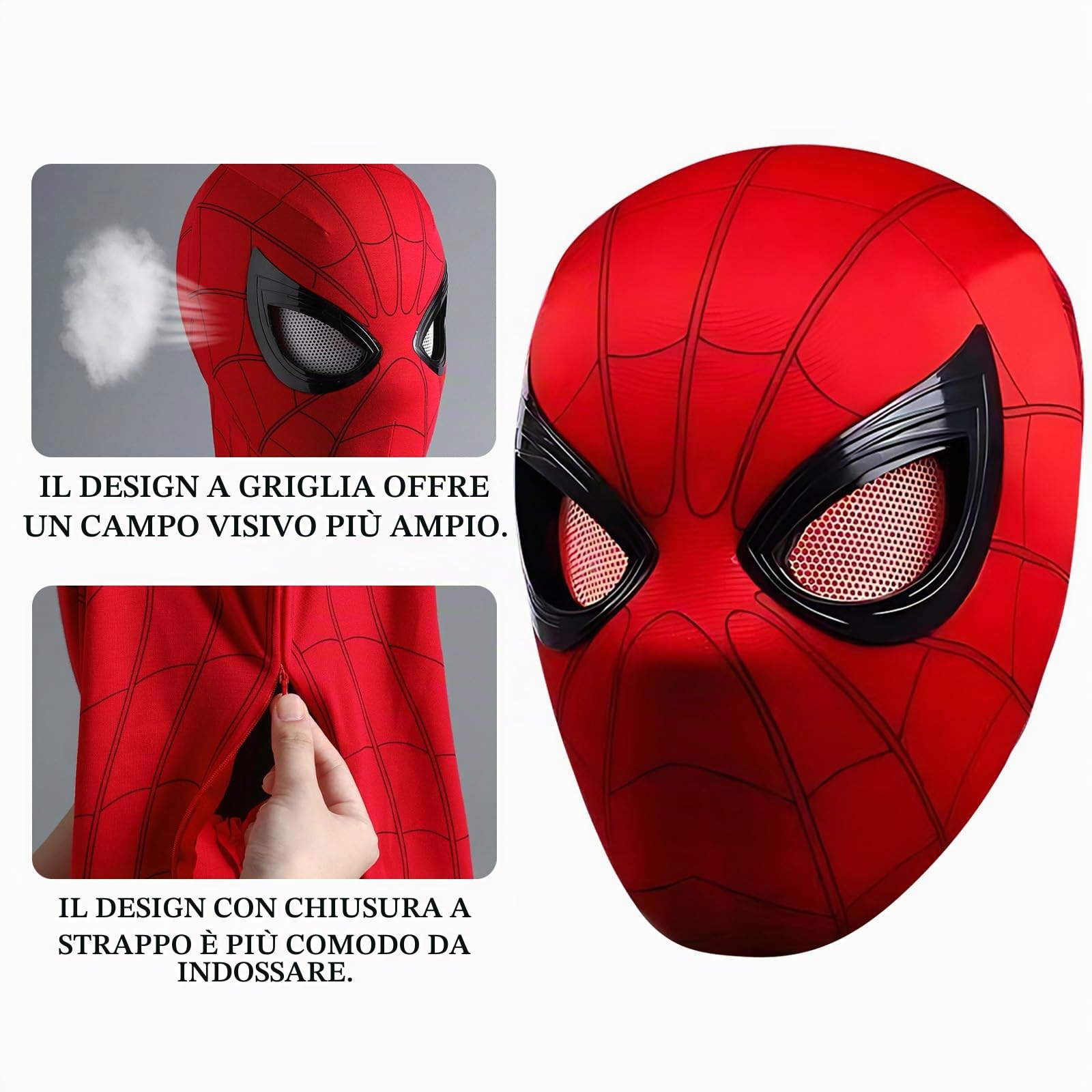 Maschera da Eroe Ragno, Maschera da Cosplay per Adolescenti e Adulti, Maschera da Ragno per Adolescenti, Adatta per Halloween, Mascherata, Festa, Natale, Cosplay (Occhi Mobili)