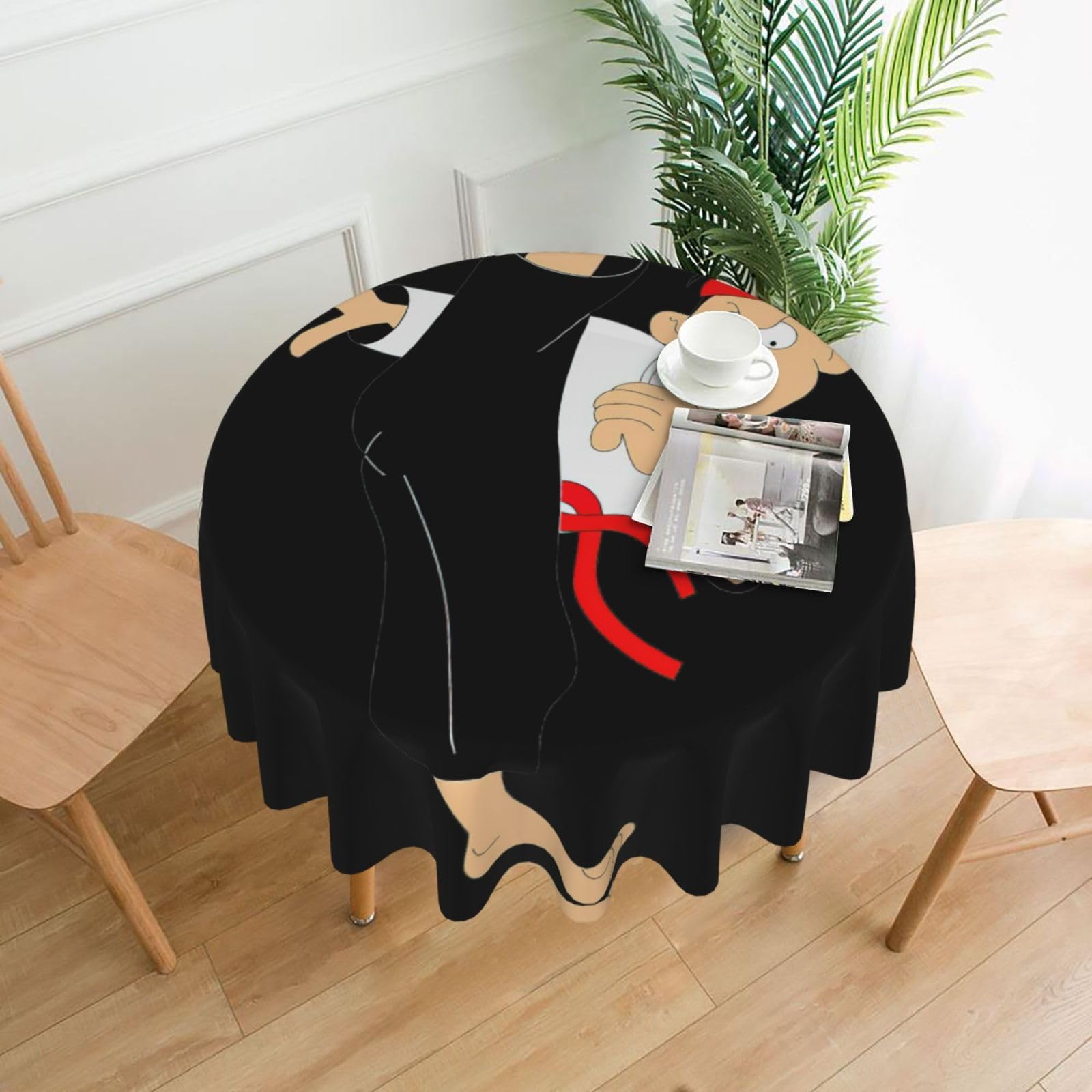 Uusnwaa Cartoon Karate Print Round Tablecloth 60 Inch, Stain Wrinkle Resistant Washable Polyester Table Cover For Kitchen Party