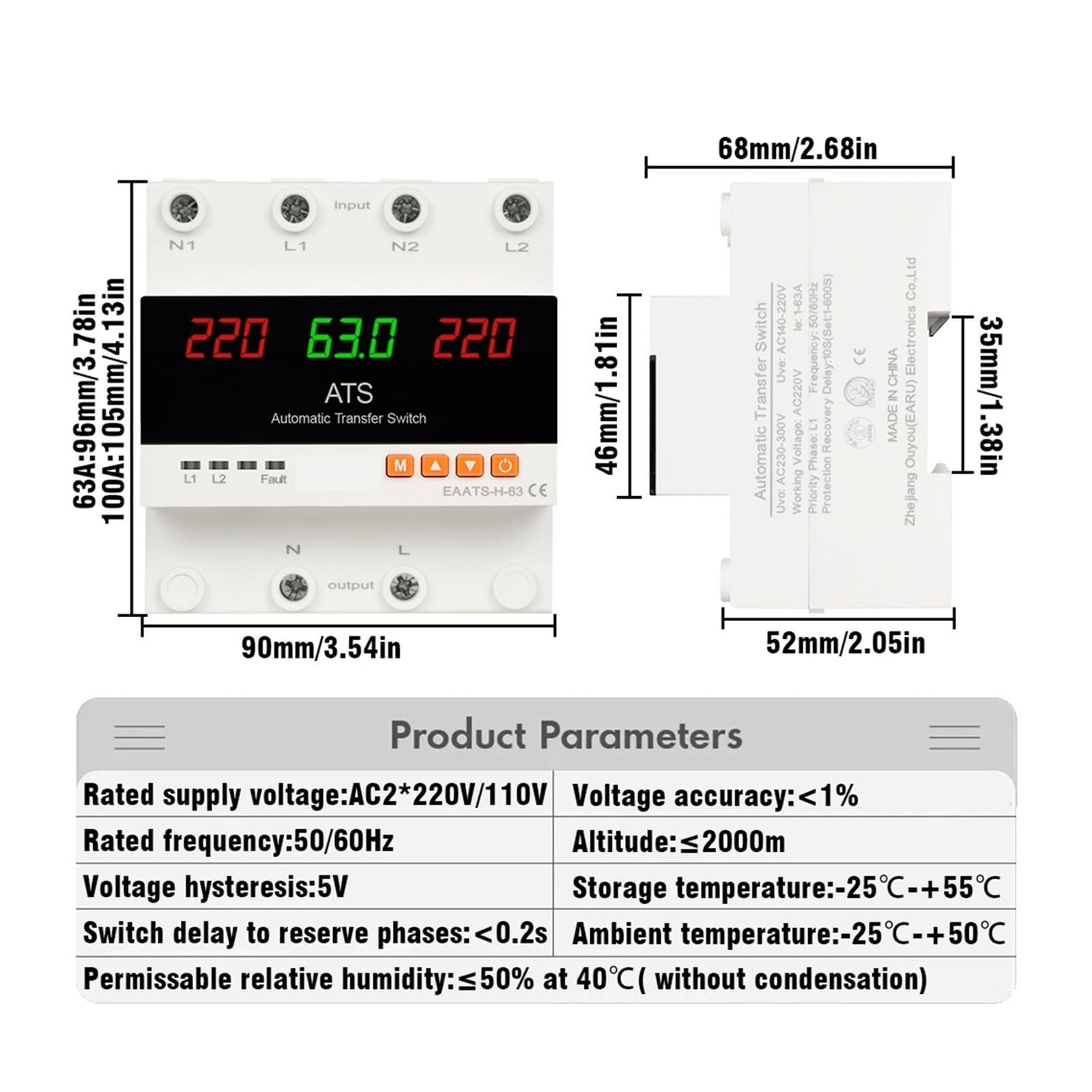 63 A 100 A regulowana ochrona przed zbyt niskim napięciem Dual Power Conversion, automatyczny przełącznik przesyłowy, przekaźnik monitorujący 220 V