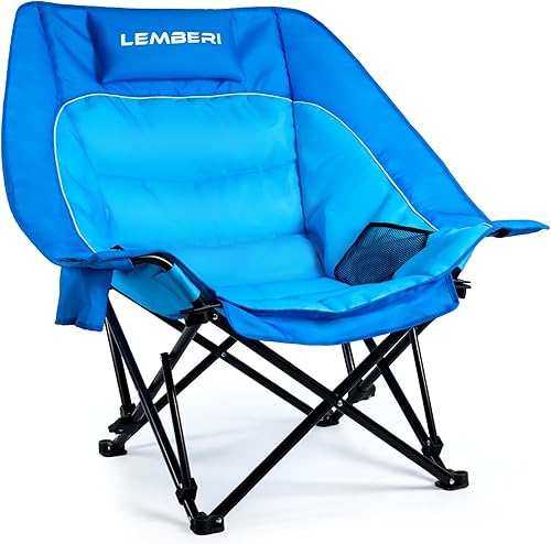 Silla de campamento de gran tamaño para exteriores, soporte resistente de 500 libras para adultos, silla de césped ancha plegable portátil con