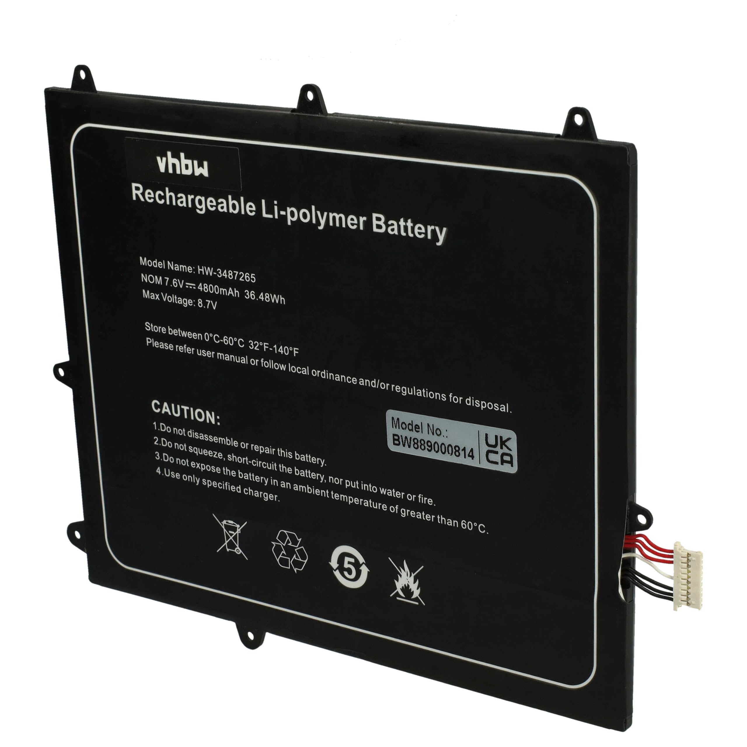 vhbw batteria sostituisce Trekstor 3487265P, HW-3487265, TH116A per notebook (4800mAh, 7,6V, Li-Poly)