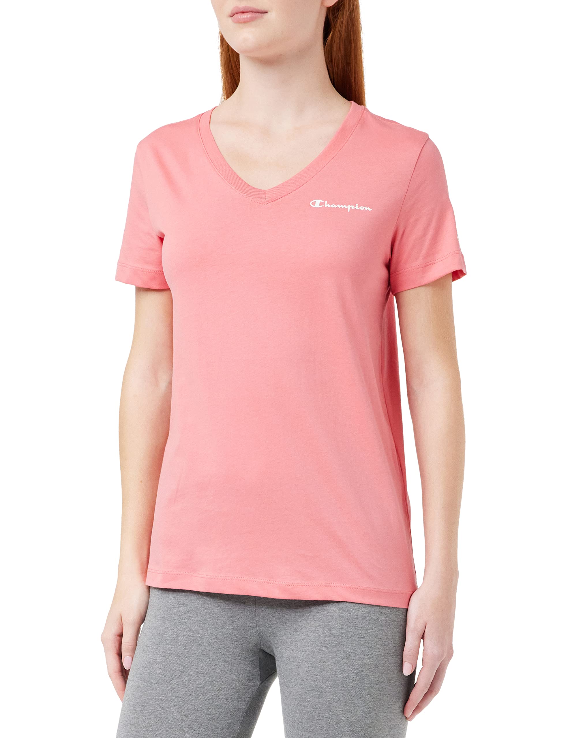 Champion Women's American Classics V-Neck Short Sleeve T-Shirt, Rosa Intenso, XS