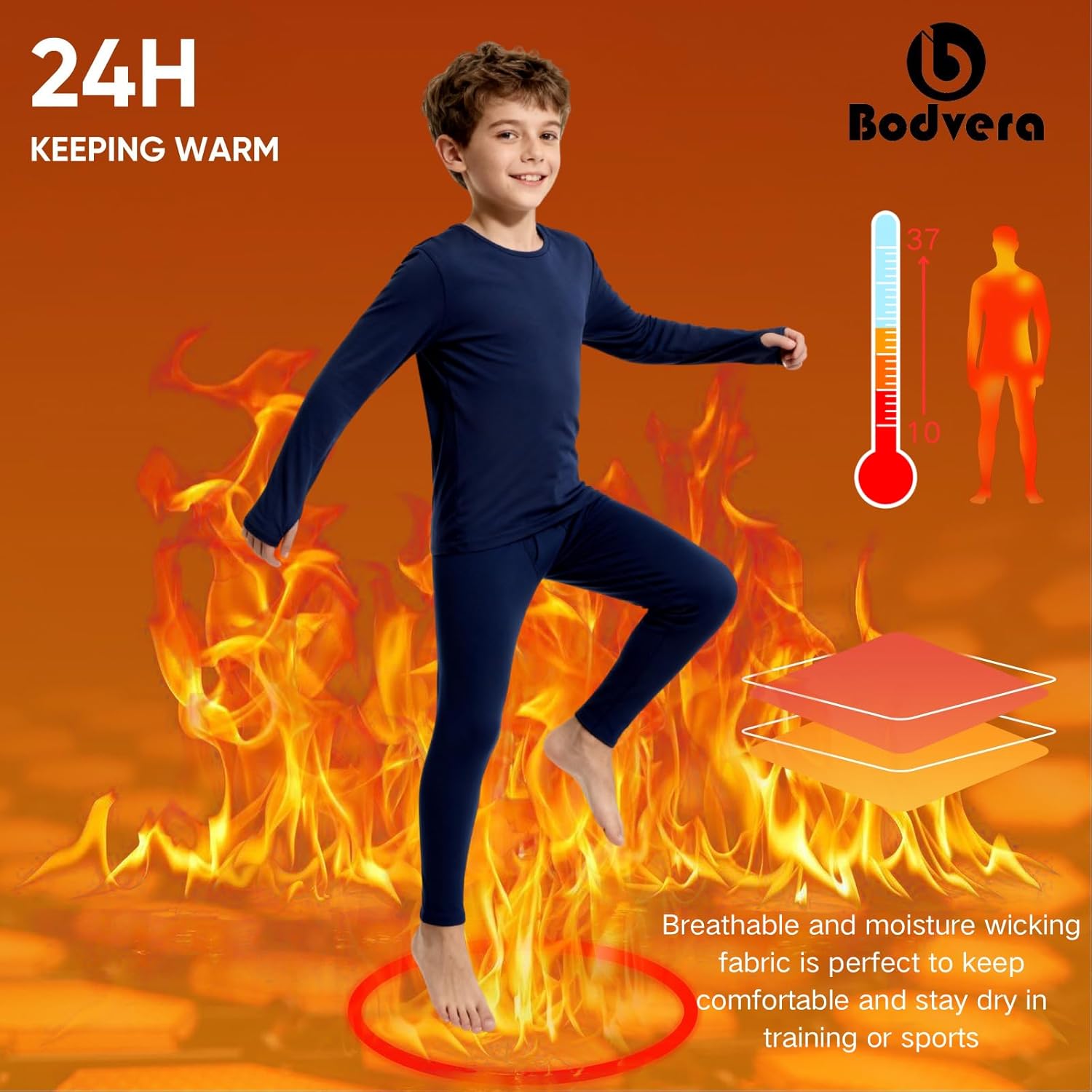 Thermal Underwear for Kids，Boys Fleece Lined Base Layer Long Johns Thermals Top and Bottom Set for Winter Skiing - Image 6