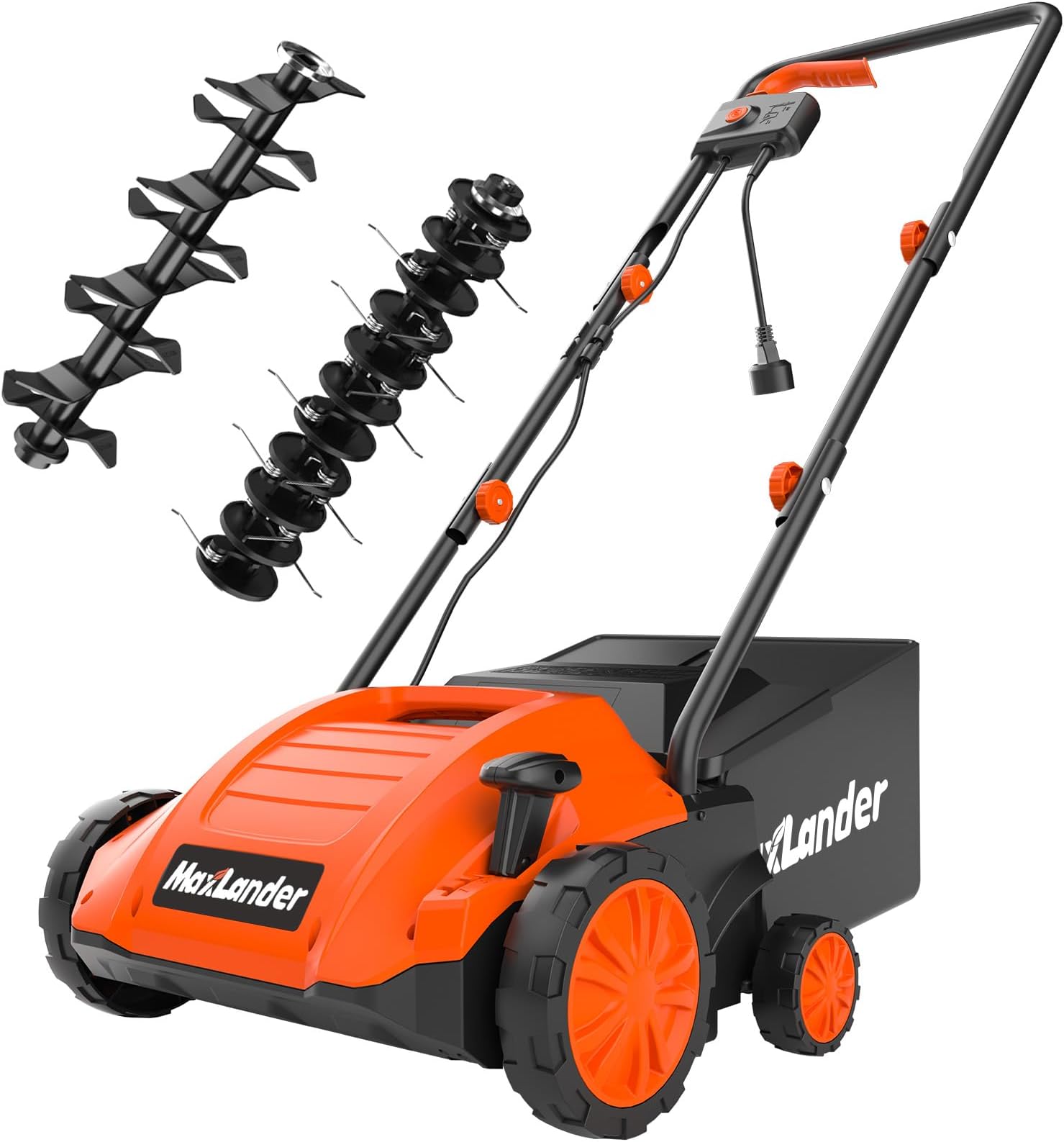 13 Inch 12 Amp Electric Dethatcher and Scarifier, 2-in-1 Lawn Dethatcher with 4-Position Depth Adjustment, 30L Removable Collection Bag, Airboost Technology Increases Lawn Health