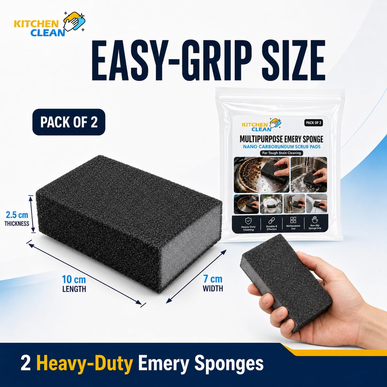 Kitchen Clean Multipurpose Emery Sponge Nano Carborundum Scrub Pads for Tough Stain Cleaning, Burnt Pans, Dishes, Bathroom Rust, Toilet, Floor, Grill and Knife/Scissor Sharpening (Pack of 2) 4