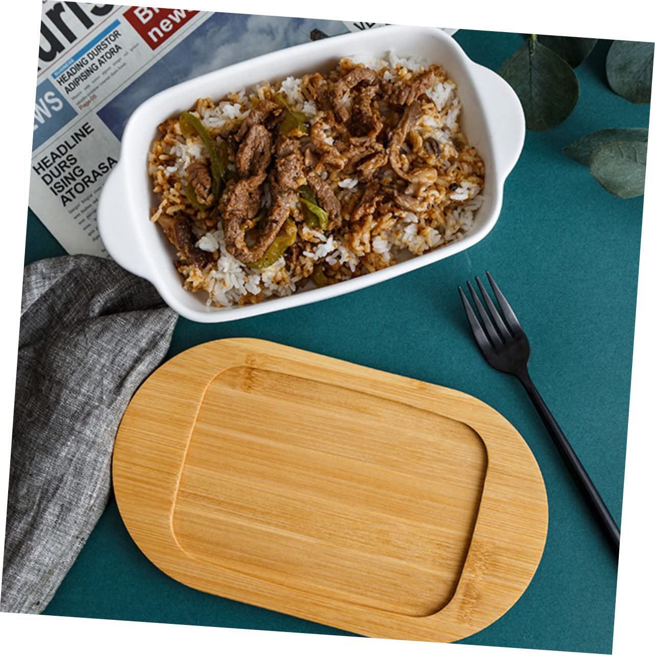 BESTYASH Bandeja Para Hornear Doble Asa Nórdico Plato De Almacenamiento Versátil Bandeja De Cerámica Para Hornear Pan De Horno Tapa De Madera Para Horno