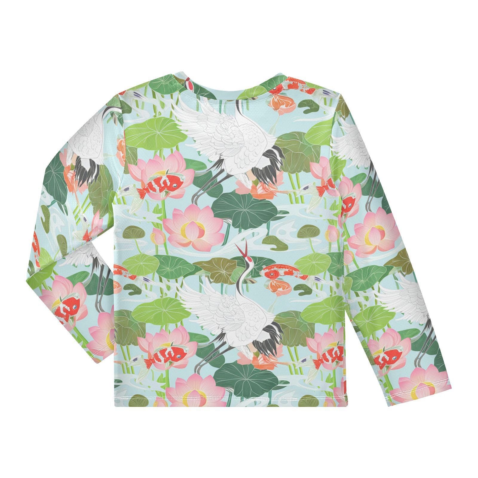 DOMIKING Crane Lotus Blue Boys Long Sleeve Rashguard Shirt Kids Quick Dry Swim Shirt for Kids Toddlers 9-10T