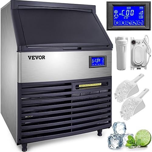 VEVOR Commercial Ice Maker Machine, 440LBS/24H ETL Approved Ice Machine Under Counter Ice Maker Machine with SECOP Compressor,77LBS Storage,Electric Water Drain Pump,Water Filter, 2 Scoops Included