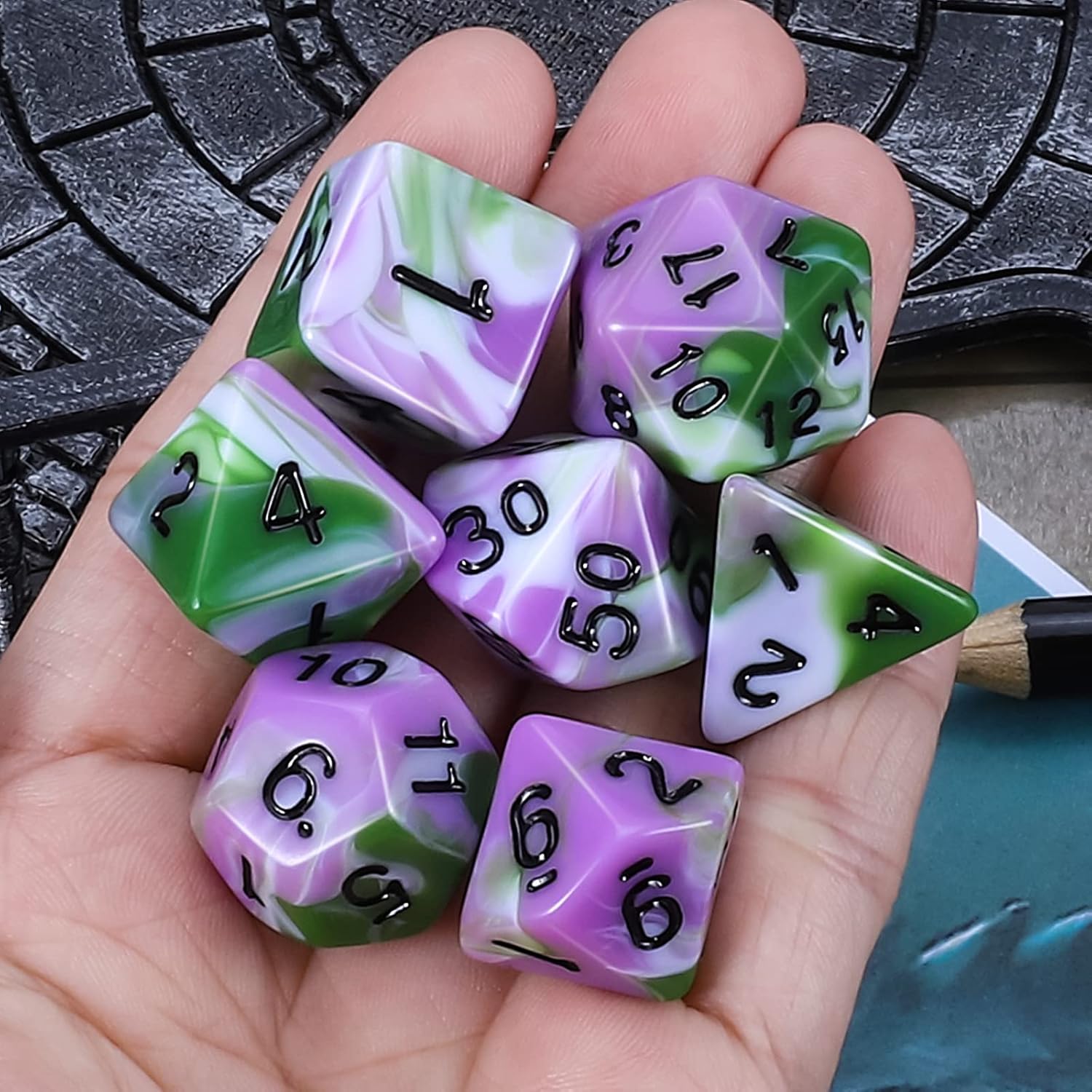 CiaraQ DND Polyhedral Dice Set for Dungeons and Dragons RPG MTG Role Playing Table Games-with 1 Dice Pouch (Pink+Green+White)