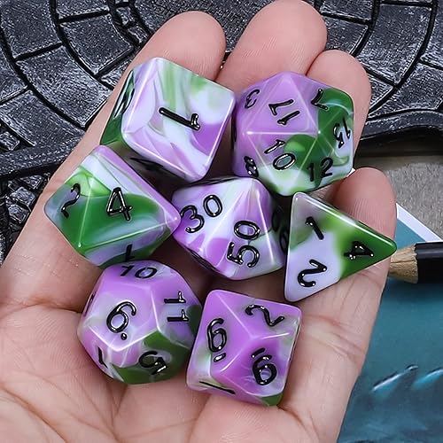 Miniatura 27 de CiaraQ DND - Juego de dados poliédricos para juegos de rol de Dungeons and Dragons RPG MTG, con 1 bolsa de dados (rosa + amarillo) Rosa +