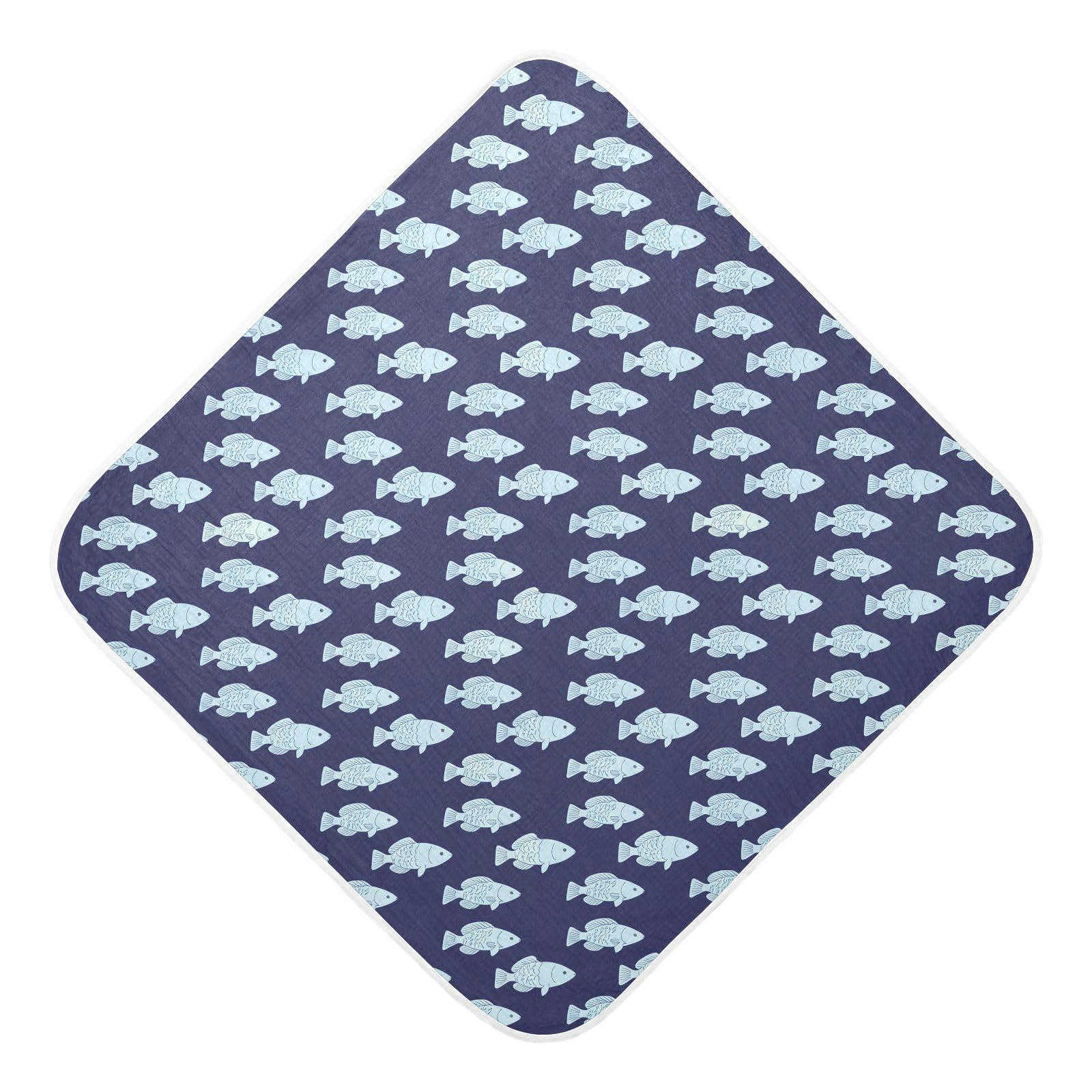Msyxl Blue Fish Deep Hooded Towel - Ultra Soft & Absorbent Muslin Cotton Bath Towel for Babies, Toddlers, Newborn - Boys & Girls Essential 35