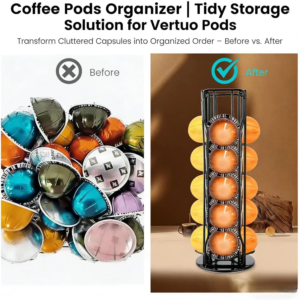 For VertuoLine Coffee Bottle Stand, Coffee Bar Rack with Vertuo Pods, 360-Degree Rotating Coffee Capsule Holder, Suitable for Vertuo Series, 20 Pod Holder (Black)