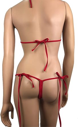 Bikini G-String Thong Tie Side V-String Thong Skimpy Triangle Top Exotic Dancewear Rave Outfit Swimwear Bathing Suit Red 2 Piece Set Swim