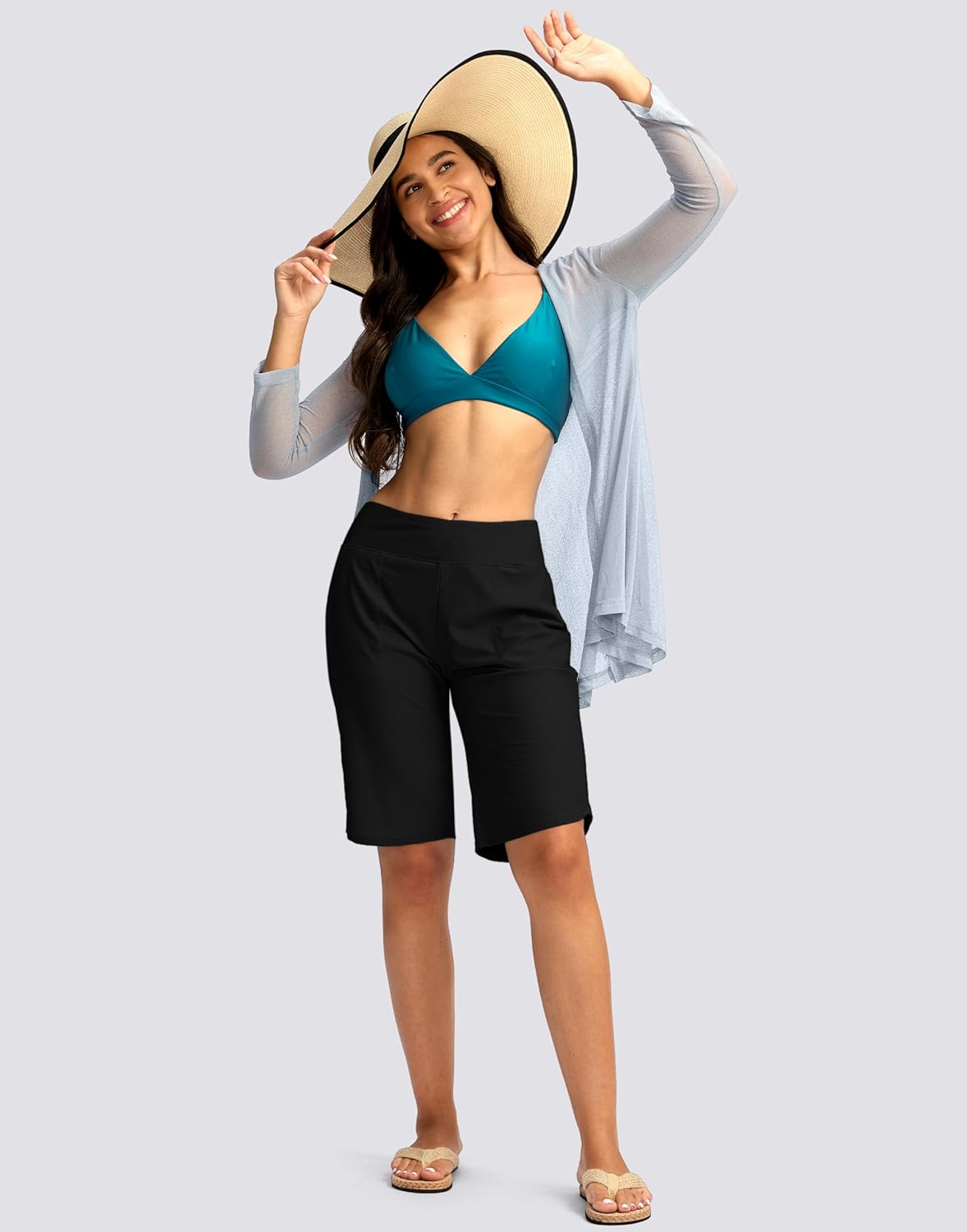 Viodia Women's 9" Long Swim Board Shorts with Pockets High Waisted Beach Swimsuits Knee Length Short for Women with Liner - Image 6