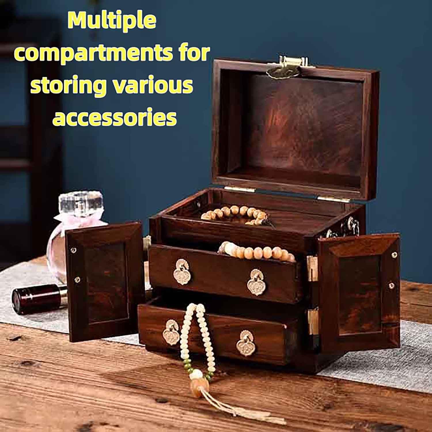 Jewelry Box Organizer Wooden Jewelry Box jujube wood Solid Wood Multi-layer Jewelry Storage Boxes & Organizers, Lockable Necklaces Rings Watches Display Case Storage,Chinese jujube wood