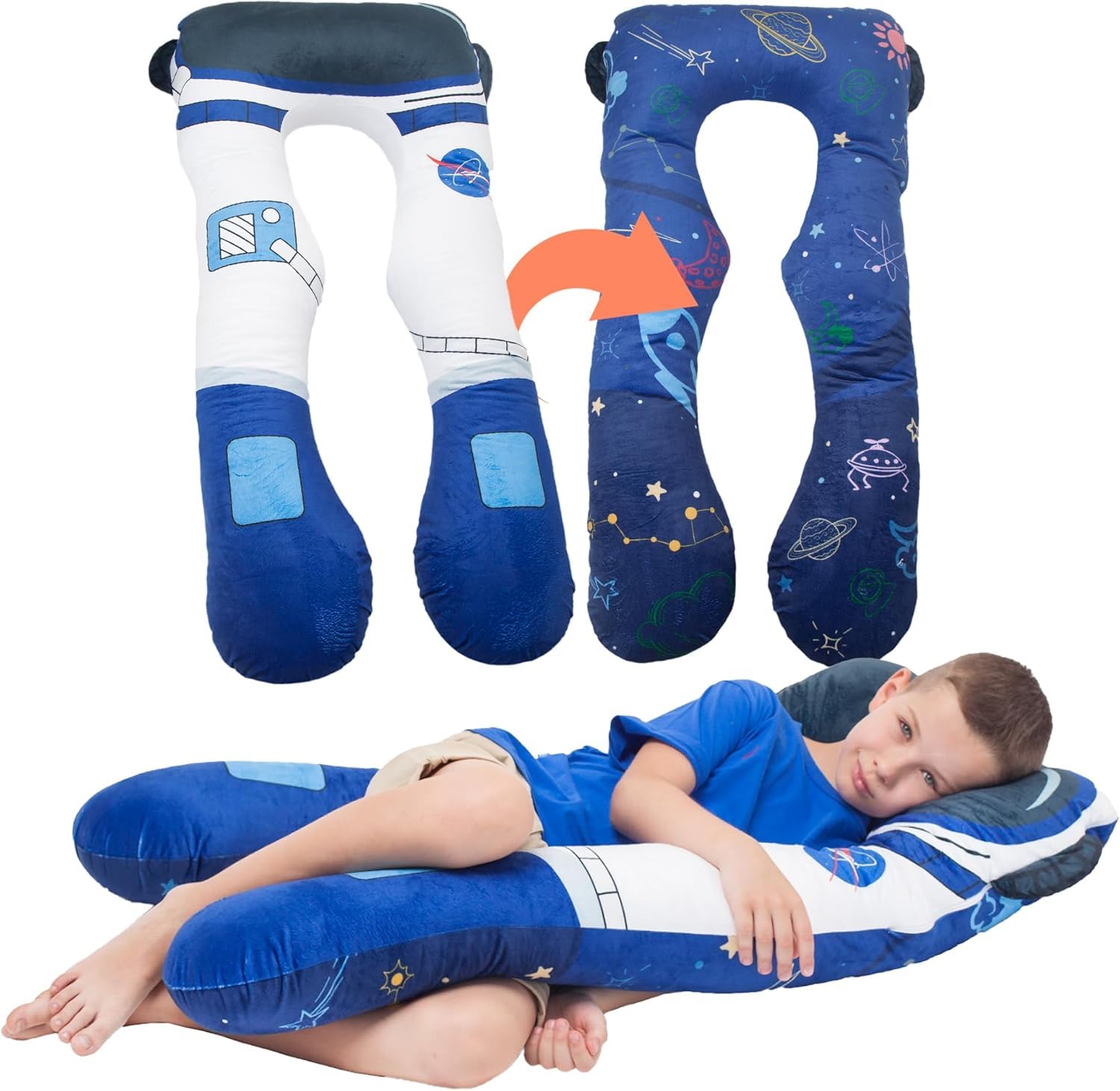 MKS Coussin Enfant 60x120cm, Oreiller Ergonomique et Orthopédique en U, Modèle Apaisant Anti-Stress, Support de Maternelle et Lecture, Douillet et Personnalisé