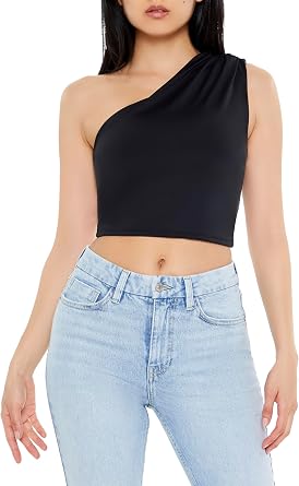 Forever 21 Womens Ruched One-Shoulder Crop Top