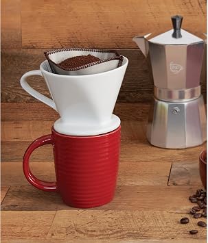 Fino Number 2-Size Porcelain Filter Cone and Flexible Mesh Coffee Filter, Brews 2 to 6-Servings