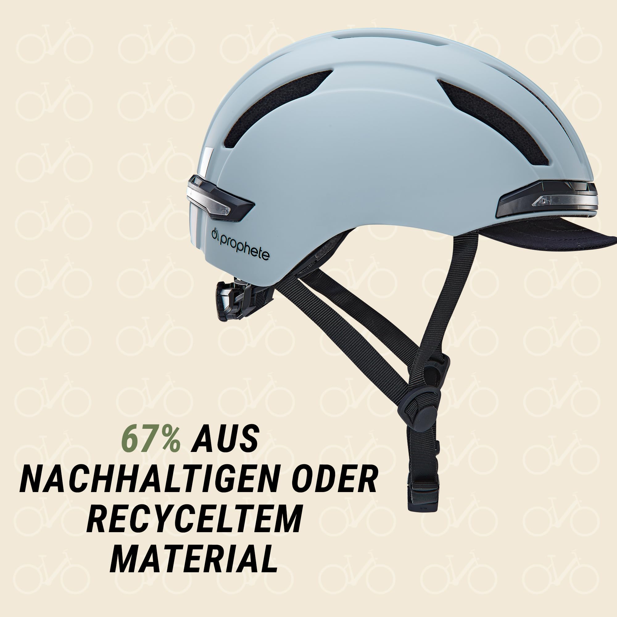 Prophete E-Bike Helm ECO Urban Fahrradhelm, Inmold Technologie, LED-Licht vorne und hinten (360° Sichtbarkeit), Anzeigesignale per Fernbedienung möglich