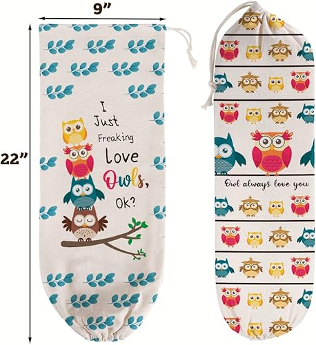 Miniatura 2 de 2 bolsas de plástico con diseño de búho para artículos esenciales de cocina, organizador reutilizable para colgar bolsas de comestibles, lavables y